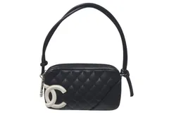 CHANEL シャネル カンボンライン ワンショルダーバッグ ココマーク 9番台 カーフスキン ブラック シルバー 金具 美品 中古 4c075218