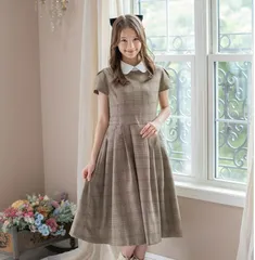 【ブラウン】チェック柄白襟フォーマルワンピース TAK キッズ キャサリンコテージ