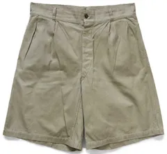 ビンテージ イタリア軍 ツータック コットンツイル ショートパンツ カーキ W35★ショーツ ハーフ ユーロ ミリタリー トラウザーズ