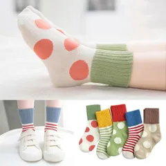 ☆ ドットボーダー ☆ L(16-18cm) ☆ キッズ靴下5枚セット pk0520 靴下 キッズ ソックス クルー丈 アンクルソックス 5足セット スニーカーソックス まとめ買い 綿混 おしゃれ かわいい ジュニア 洗い替え 男の子 女の子