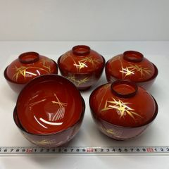 輪島塗 黄内朱 沈金図変蓋 木製吸物椀 五客 茶懐石 - メルカリ