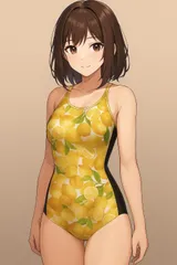 H189セールは1月末まで！黄色のフローラル柄女子スポーツ水着♪練習やトレーニングや撮影用にも♪サイズ150位