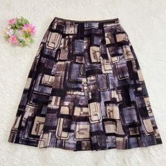 52-31 ー大特価ー ウール100%★日本製  【ジャンニロジュディチェ】 GIANNI LO GIUDICE ロングスカート フレアスカート （L） 抽象デザイン 総柄 個性 レアスカート （L） 抽象デザイン 総柄 個性