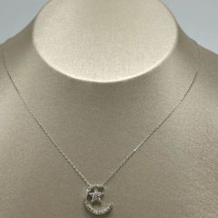 新品　K18WG　　ネックレス　ダイヤモンド0.25ct　2way　ムーン　オシャレ【N4552307060005】