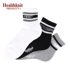 【新品】 Healthknit Product ヘルスニットプロダクト 3P クォーターソックス メンズ ロゴライン FREE 25-27cm 靴下 ソックス