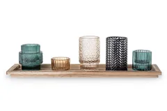 木製トレイ付　デザインキャンドルホルダー　5個セット　マルチカラー/15x82047622