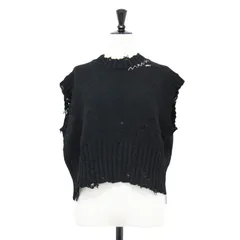 【美品】MARNI マルニ ニット ブラック 黒 サイズ:40(L) | 25春夏 ダメージ コットン ニット ベスト | プルオーバー クロップド丈 クルーネック ノースリーブ ロゴ刺繍 | トップス セーター ジレ | イタリア製【レディース】【中古】