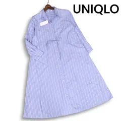 【新品 23SS】 UNIQLO ユニクロ 通年 ストライプ 長袖 コットン ロング シャツ ワンピース Sz.L　レディース 未使用