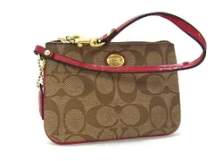 COACH コーチ シグネチャー PVC×レザー ポーチ マルチケース 小物入れ カード入れ ブラウン系×レッド系 DI7407