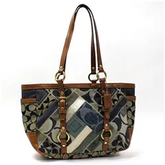 コーチ シグネチャー パッチワーク トートバッグ 肩掛け ネイビー デニム