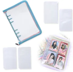 Noalife(ノアライフ) アクスタケース 推し活グッズ 収納 持ち運び ファイル 6リングファスナーケース リフィル チェキ アルバム チェキ帳 ブルー・ピンク リフィルセット(ブルー・ピンク リフィルセット,  A6)