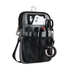 多機能 エプロンバッグ ナースポーチ ウエストバッグ ペンケース2枚付属 仕事用 12ポケット 3wayショルダー 腰 マチ付き 文房具 小物入れ 大容量 作業用 看護 介護 保育 腰袋 工具入れ ベルト付き 撥水 防傷加工 グレー [グレー]