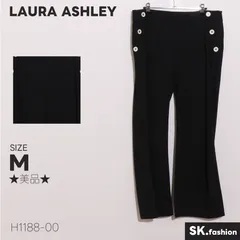 ★美品★ LAURA ASHLEY ローラアシュレイ パンツ　ワイド　サイドジップ　大き目ボタン付き　綿混 　ブラック　 【H1188-00】 送料無料　古着　レディース