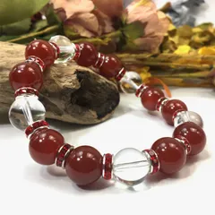 赤瑪瑙&水晶 パワーストーン ブレスレット 天然石 12mm  （レッド）メンズ・レディース　男性 [j]・女性　数珠ブレス　開運 [j]