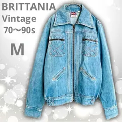 【即決ご希望額はコメントへ】 美古着 70〜90s ヴィンテージ　BRITTANIA　デニムジャケット　Gジャン　ブルゾン　ライトブルー　フルジップ　ポケット　リブ　70年代　80年代　90年代　ユニセックス　ストリート　アメカジ　レトロ　レア　希少ジャケット