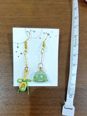 ハンドメイド　ピアス　ゼリー　スプーン　キウイ
