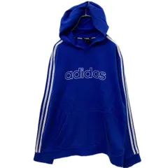 adidas プリントスウェット パーカー M ブルー アディダス 裏起毛 プルオーバー 袖ライン 古着卸 アメリカ仕入 a709-5399