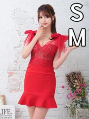 レッド【an /アン】マーメイド/ チュール/ ショルダーリボン/ レース切り替え/ フリル/ ランジェリーライク/ ミニドレス/ キャバドレス[OF05] [AOC3354-R-2301]