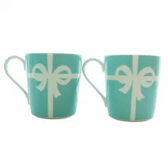 ティファニー TIFFANY & CO. 箱付き ブルーボックス マグカップ ブルーリボン 洋食器 ペア 2客セット 白 ホワイト ティファニーブルー /KW ■GY18