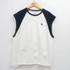 XL/古着 チャンピオン champion ノースリーブ Tシャツ メンズ ワンポイントロゴ ツートンカラー 大きいサイズ コットン クルーネック 白他 