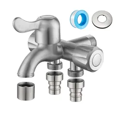 【新品】 RINHAPI 3分岐蛇口 洗濯機用水栓 三股蛇口 3分岐止水栓 標準G1/2 ステンレス製 三口横水栓のサムネイル
