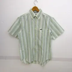 クロコダイル 半袖シャツ ブランド ストライプ トップス 白 メンズ Mサイズ ホワイト×グリーン系 CROCODILE 【中古】