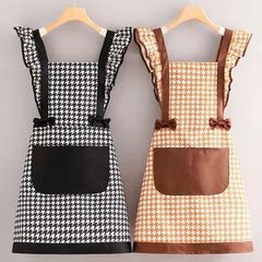 エプロン おしゃれ 大人 かわいい 可愛い 大人可愛い カフェ カフェ風 キッチン サロン 制服 作業着 作業 作業服 仕事用 ユニフォーム 料理家 生活雑貨 前掛け 業務用 黒 茶 千鳥格子柄 レース フリル レディース 上品 飲食店 家 母の日 エレガント