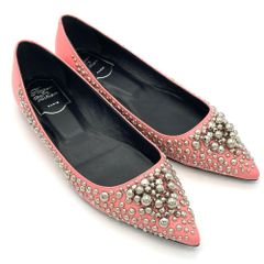 ロジェヴィヴィエ Roger vivier スタッズ バレエシューズ レザー ピンク 35 1/2サイズ 約22.5cm レディース【中古】