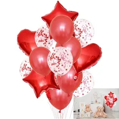 HAPPY SUGAR パーティー 飾り 赤 飾り付け 風船 バルーン アルミ キラキラ 4種 14個セット 誕生日 記念日 お祝い ハート風船 クリスマス 装飾 (レッド) [レッド]
