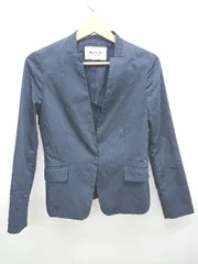 ◇ green label relaxing UNITED ARROWS ノーカラー オフィス系 長袖 ジャケット サイズS ネイビー レディース P  【1407260030331】