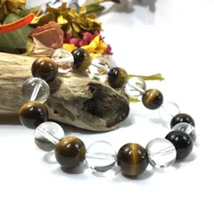 水晶×タイガーアイ パワーストーン ブレスレット 12mm 天然石 メンズ・レディース　男性・女性　数珠ブレス　開運  [1]