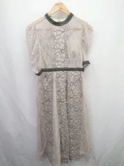 ◇ ⊂ アサクラ 総レース パーティー 結婚式 お呼ばれ 半袖 膝下丈 ワンピース サイズM ピンクベージュ系 レディース E  【1507080009804】