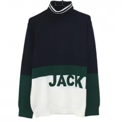 ★SALE価格★【超美品】ジャックバニー タートルネックセーター ネイビー×白 ネックライン ニット アクリル混 メンズ 6(XL) ゴルフウェア Jack Bunny