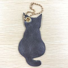 本革 レザーストラップ 	黒	猫 ストラップ ハンドメイド/工房エールヨコハマ