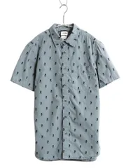 【お得なクーポン配布中!】 ノースフェイス 総柄 半袖 シャツ メンズ S アウトドア 半袖シャツ コットン モノグラム マチ付き ポケット付き ワンポイント ブルーグレー