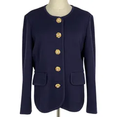 イヴ・サンローラン YVES SAINT LAURENT ノーカラー ニットジャケット ラインストーン シングル カーディガン アウター ノーカラージャケット 毛 ブルー レディース 【中古】のサムネイル