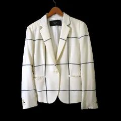 ポールスミス ブラック Paul Smith BLACK ジャケット チェック ウインドウペン テーラード 1ボタン ストレッチ 長袖 M 38 アイボリー 黒 ブラック 国内正規品