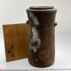 茶道具 備前焼 小林良巳造 耳付花入 窯変 花瓶 飾壺 共箱 / 花器 茶道具 茶道具 備前焼 小林良巳造 耳付花入 窯変 花瓶 飾壺 共箱 / 花器