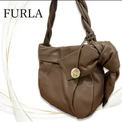 【美品】FURLA フルラ ワンハンドルバッグ ハンドバッグ 肩掛け ブラウン リボン レザー 保存袋付き
