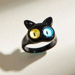 黒猫 ネコ リング 指輪 キャット 黒色 可愛い オッドアイ 動物 アニマル 猫 かわいい 猫好き おしゃれ 小ぶり アクセサリー ファッション