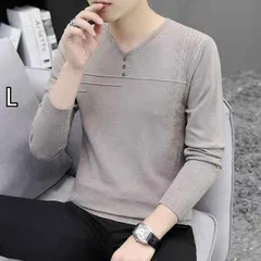 [L]春 コーデ メンズ 用 服 シンプル ファッション オシャレ 大人 かっこいい 紳士服 カジュアル Vネック ニット シャツ セーター 秋  カジュアル 通勤スタイル 重ね着コーデ ゆったりシルエット さらっと着 普段使い
