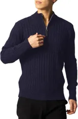 BENQUE(ベンケ) 肌触り良く、暖かい セーター メンズ ハーフジップ ハイネック 秋冬 冬物 メンズセーター ニットセーター(ネイビー,  XL)