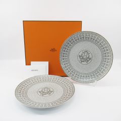 HERMES エルメス モザイク 24 ヴァンキャトル プラチナ プレート 計2点 箱付き  洋食器 陶器  食器【中古】【送料無料】