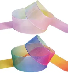 サムコス レインボーリボン 2巻入 オーガンジー カラフル 虹 半透明 手芸 DIY手作り ちょう結び ヘアバンド アクセサリーパーツ 服飾縫製 花束 ギフト 飾り 可愛い 乙女心 おしゃれ 人気 幅約2.5cm×9ｍ