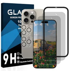 【2枚覗き見防止フィルム+2枚レンズ保護+ガイド枠】対応 iphone16 pro max ガラスフィルム 横から見えない アイフォン 16 pro max フィルム 覗き見防止【 日本旭硝子製 強化ガラス 液晶 保護フィルム 硬度9H 耐衝撃 飛散防止 