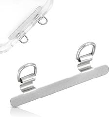 takyu Drop-Proof Smartphone Strap Holder, Dual-Port Type, with Anti-Scratch Film, Anti-Float Design, 0.2mm Ultra-Thin Metal Construction, Clips to Smartphone Case, No Impact on Charging, Compatible with All Models (Silver)