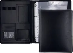 MT's SHOP クリップボード ファイル バインダー A4 二つ折り 多機能 ペンホルダー ポケット付き 名刺入れ クリアポケット5枚付属 OF355( 黒色,  A4)