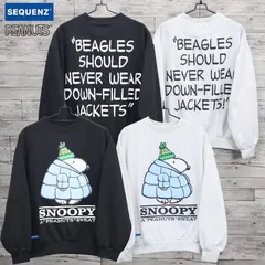 新品 】メンズ スヌーピー PEANUTS 長袖 トレーナー スウェット SEQUENZ シークエンズ プリント 裏起毛 キャラクター パファーダウンスヌーピー レディース ユニセックス ライトグレー 黒 ブラック