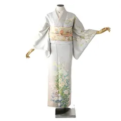 縞模様 裄68 菱形 四角の素敵な染め 紋無し 付下げ 訪問着 正絹U