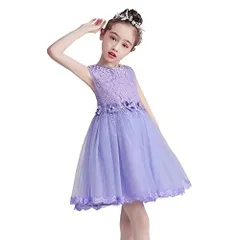 パープル_120 [Ｋａｙｉｙａｓｕ ドレス 子供 女の子 発表会 卒業式 ピアノ フォーマル キッズ ワンピース ガールズ パーティー 結婚式 入園式 丸ネック 蝶結び 真珠 3-13歳 (パープル, 120)